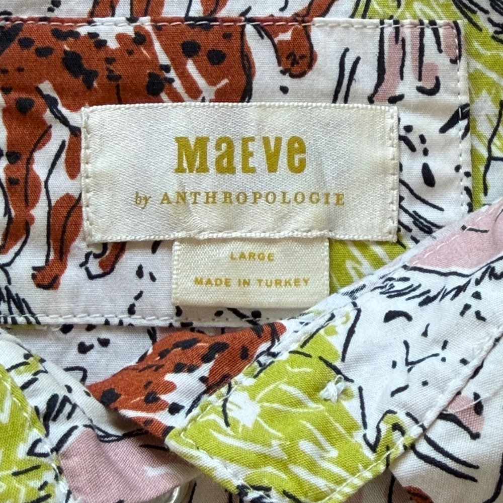 Maeve by Anthropologie Horse Print Tiered Midi Shirt Dress Cotton Multi Large - Picture 3 of 8